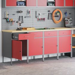 vidaXL Darba skapis 4 pcs Sarkans un pelēks 200 x 55 x 85 cm