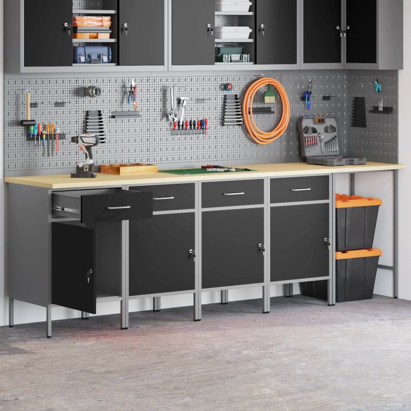 vidaXL Darba skapju komplekts ar atvilktni 5 pcs Melns un pelēks