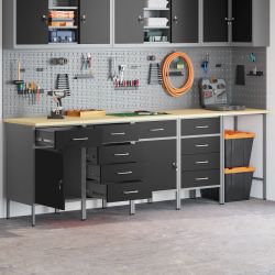 vidaXL Darba skapju komplekts ar atvilktni 5 pcs Melns un pelēks