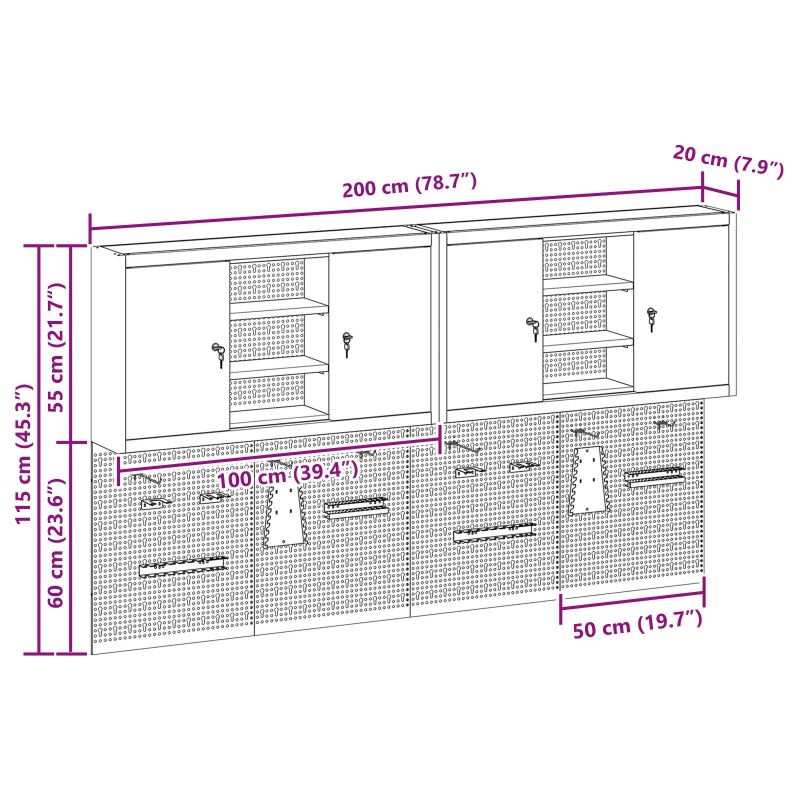 vidaXL Rīku skapju komplekts ar plauktu ar uzglabāšanu 4 pcs Sarkana