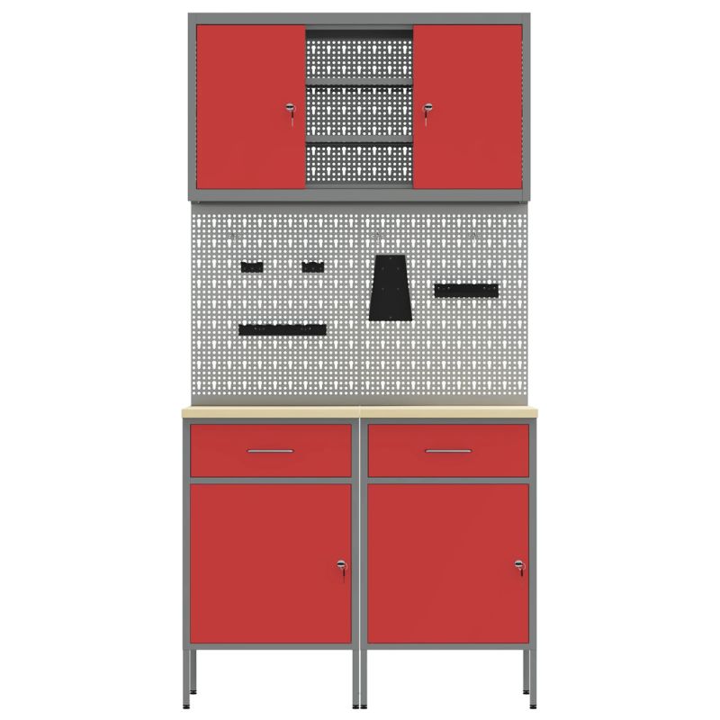 vidaXL Darba skapju komplekts ar atvilktni ar plauktu 6 pcs Sarkana