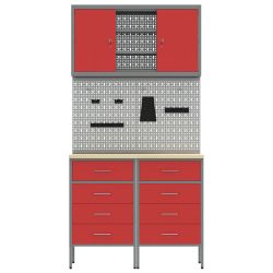 vidaXL Darba skapju komplekts ar atvilktni ar plauktu 5 pcs Sarkana