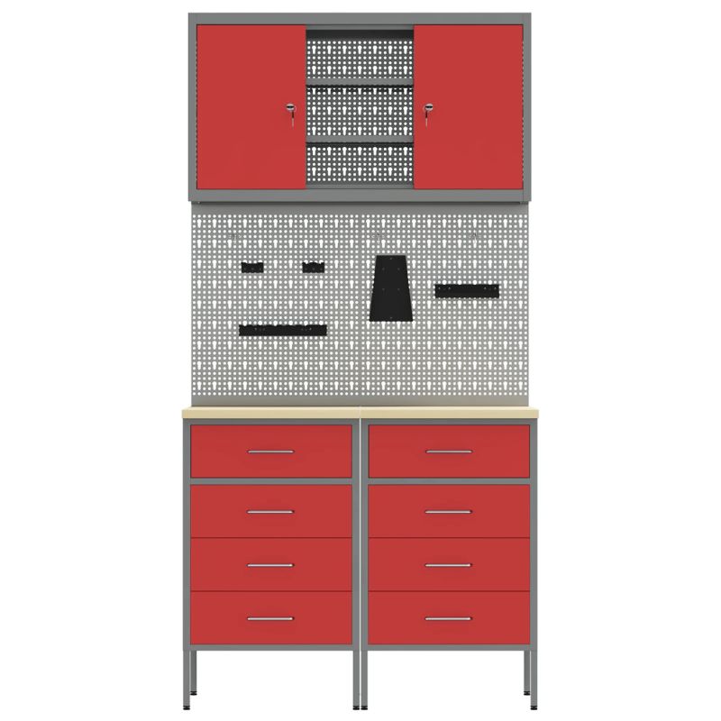 vidaXL Darba skapju komplekts ar atvilktni ar plauktu 5 pcs Sarkana