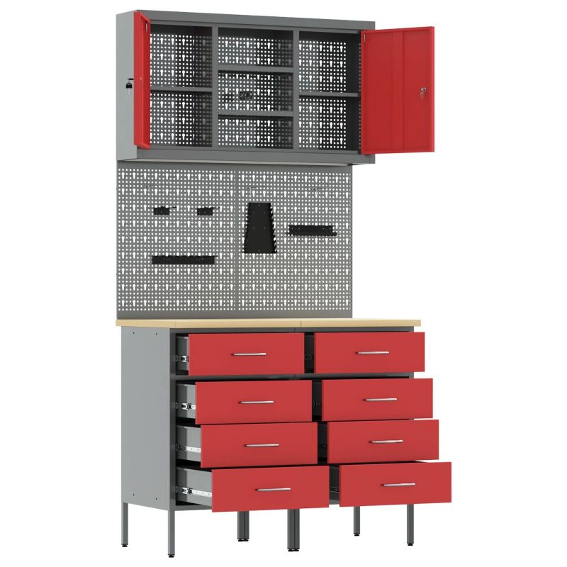 vidaXL Darba skapju komplekts ar atvilktni ar plauktu 5 pcs Sarkana