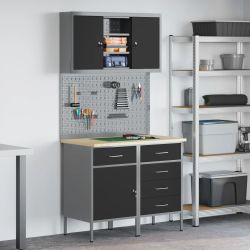 vidaXL Darba skapju komplekts ar atvilktni ar plauktu 5 pcs Melna