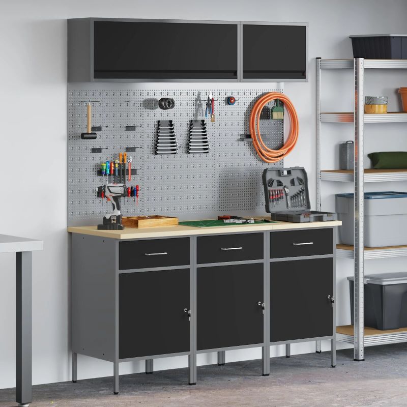 vidaXL Darba skapju komplekts ar atvilktni ar uzglabāšanu 8 pcs Melna