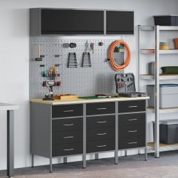 vidaXL Darba skapju komplekts ar atvilktni ar uzglabāšanu 8 pcs Melna