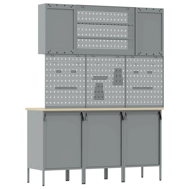 vidaXL Darbagalds ar atvilktni 7 pcs Sarkana 150 x 55 x 200 cm Tērauds