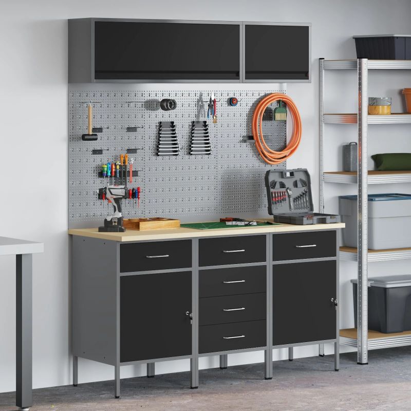 vidaXL Darba skapju komplekts ar atvilktni ar uzglabāšanu 8 pcs Melna