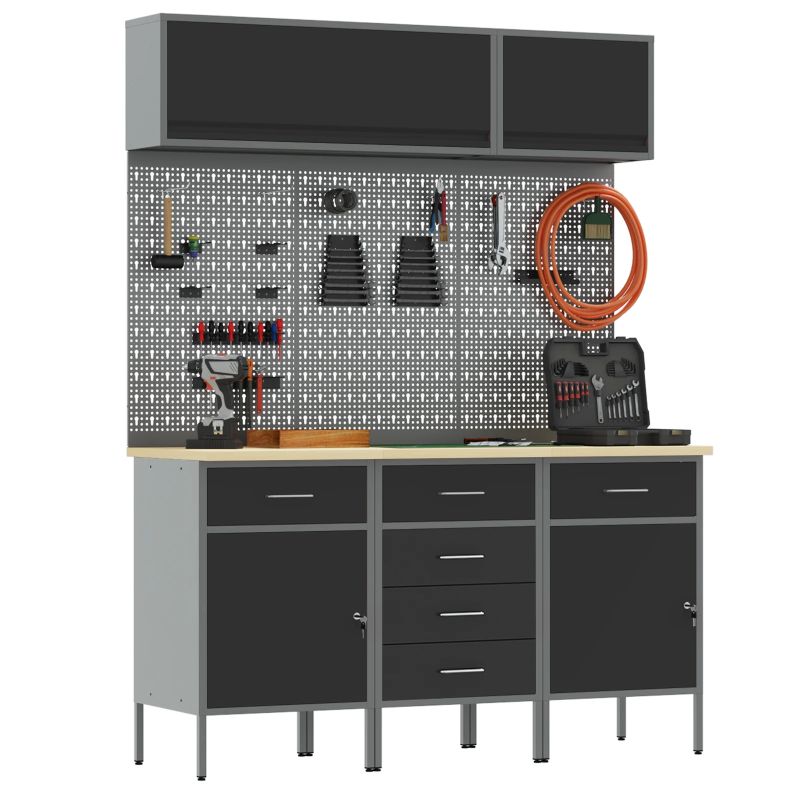 vidaXL Darba skapju komplekts ar atvilktni ar uzglabāšanu 8 pcs Melna