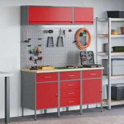 vidaXL Darba skapju komplekts ar atvilktni ar slēdzeni 8 pcs Sarkana