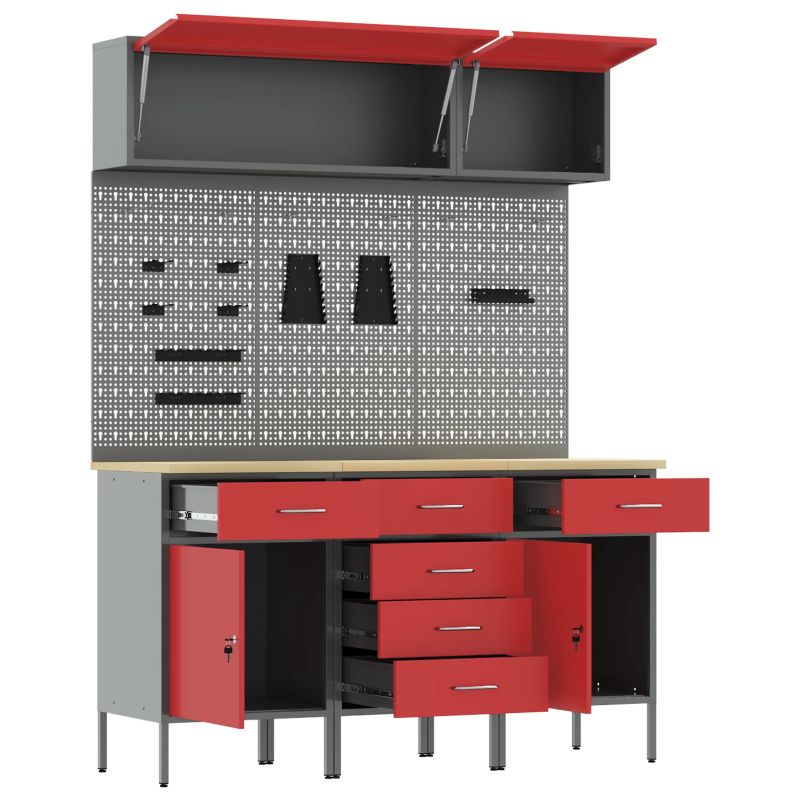 vidaXL Darba skapju komplekts ar atvilktni ar slēdzeni 8 pcs Sarkana