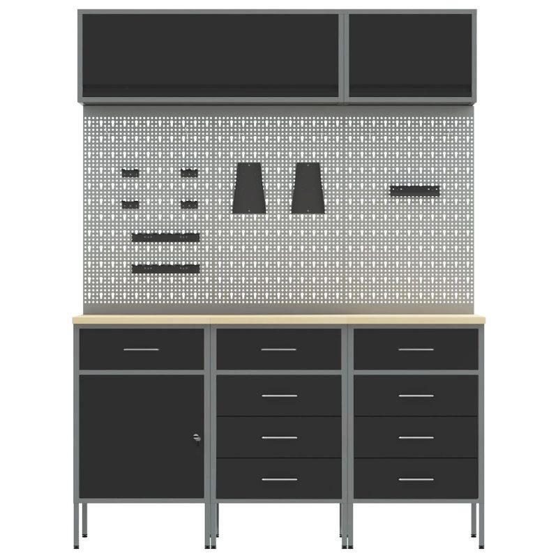 vidaXL Darba skapju komplekts ar atvilktni ar uzglabāšanu 8 pcs Melna