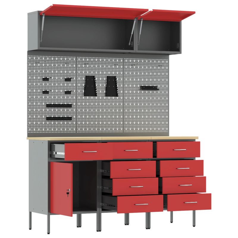 vidaXL Darba skapju komplekts ar atvilktni ar slēdzeni 8 pcs Sarkana