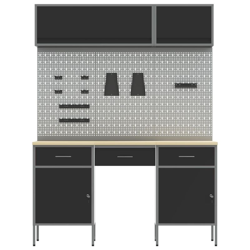 vidaXL Darba skapju komplekts ar atvilktni ar uzglabāšanu 8 pcs Melna