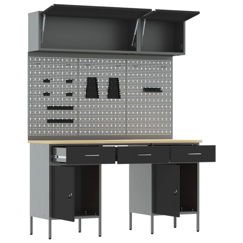 vidaXL Darba skapju komplekts ar atvilktni ar uzglabāšanu 8 pcs Melna