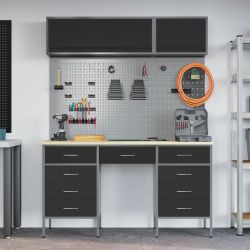 vidaXL Darba skapju komplekts ar atvilktni ar uzglabāšanu 8 pcs Melna