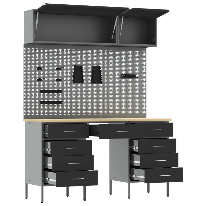 vidaXL Darba skapju komplekts ar atvilktni ar uzglabāšanu 8 pcs Melna