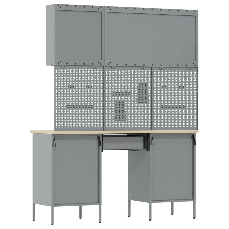 vidaXL Darba skapis ar atvilktni 8 pcs Melna 150 x 55 x 200 cm