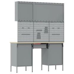 vidaXL Darba skapis 8 pcs Sarkana Inženieru koks un tērauds