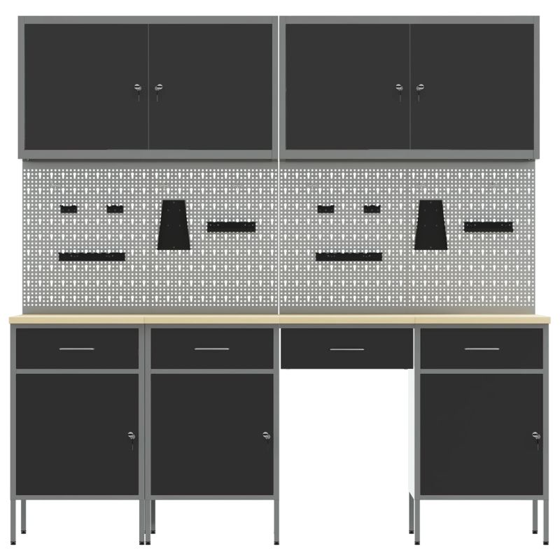 vidaXL Darba skapis ar slēdzeni 10 pcs Melna Inženieru koks un tērauds