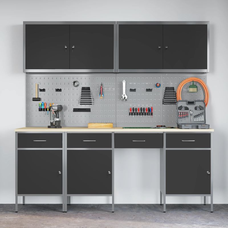 vidaXL Darba skapis ar slēdzeni 10 pcs Melna Inženieru koks un tērauds