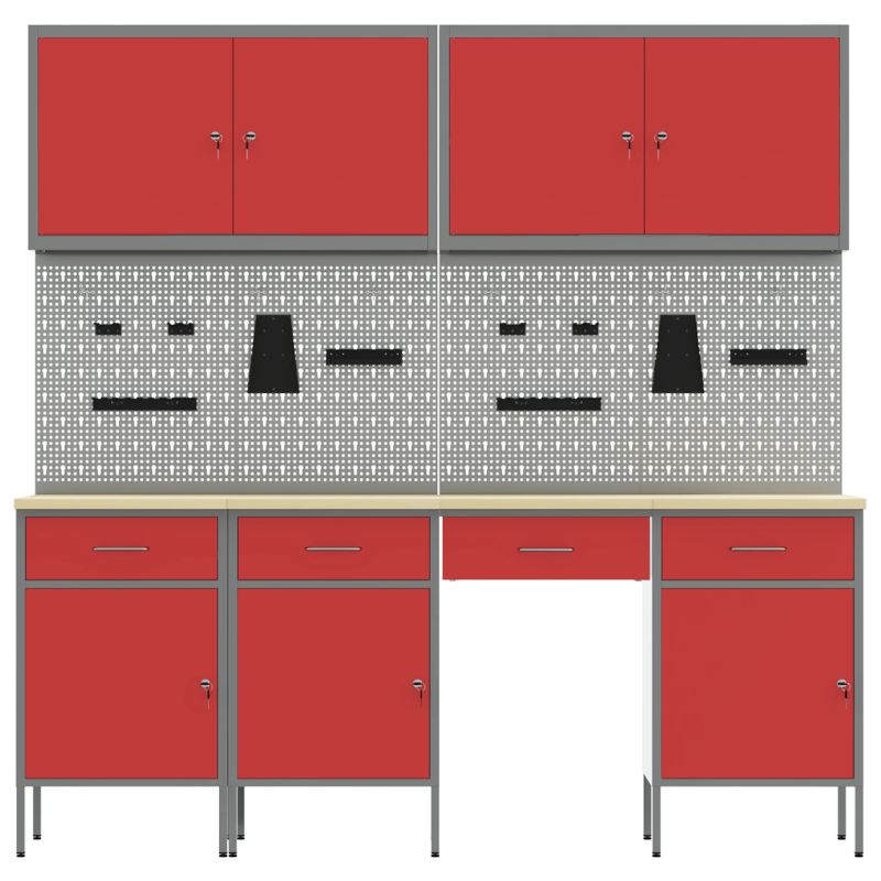 vidaXL Darbagalds ar slēdzeni 10 pcs Sarkana 200 x 55 x 200 cm Tērauds