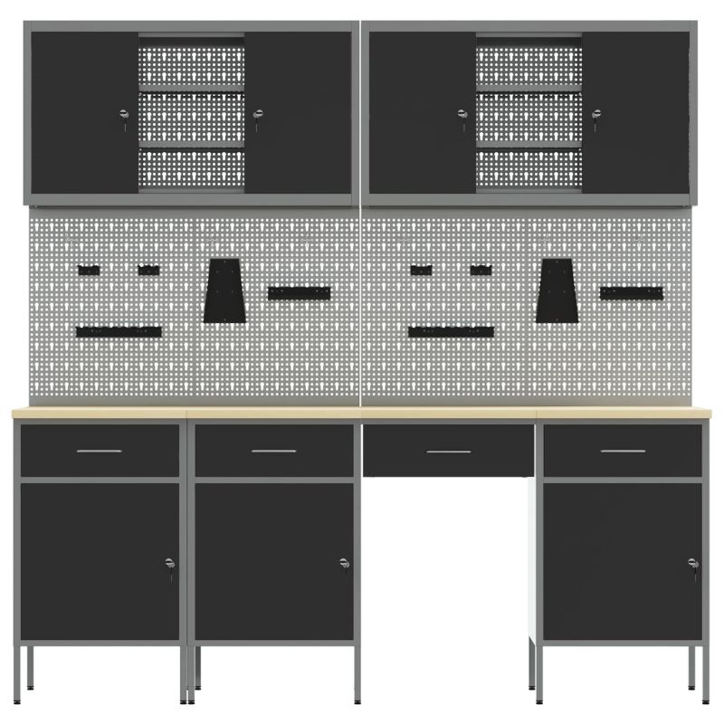 vidaXL Darbagalds ar atvilktni 10 pcs Melna 200 x 55 x 200 cm Tērauds