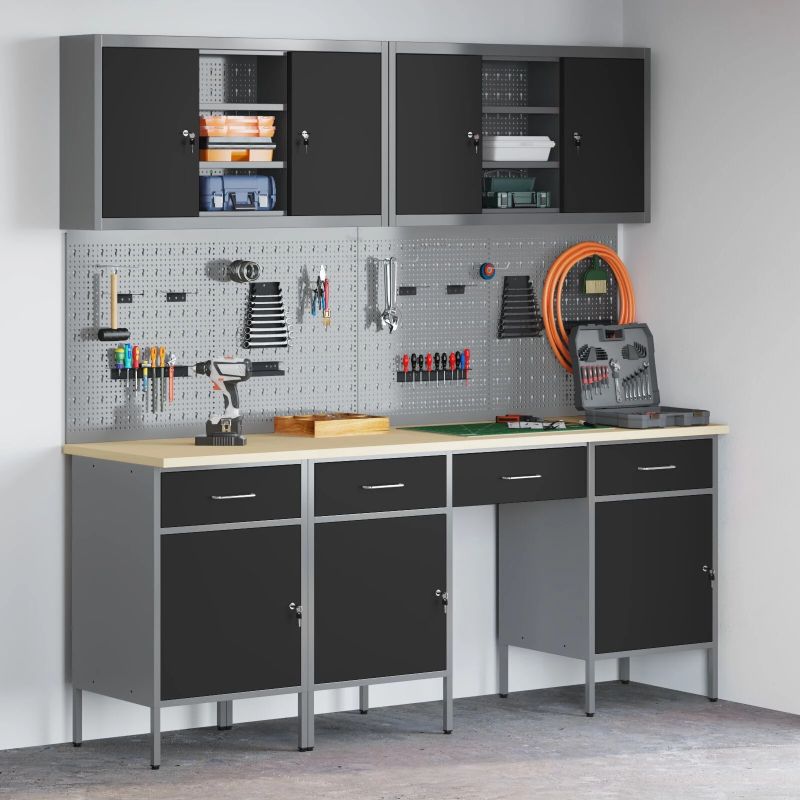 vidaXL Darbagalds ar atvilktni 10 pcs Melna 200 x 55 x 200 cm Tērauds