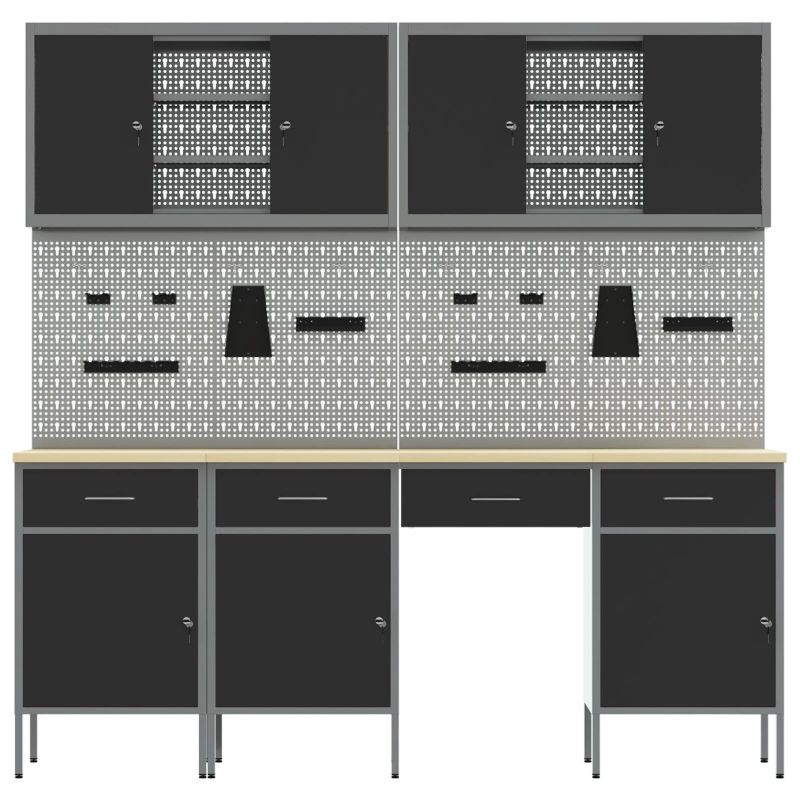 vidaXL Darbagalds ar atvilktni 10 pcs Melna 200 x 55 x 200 cm Tērauds