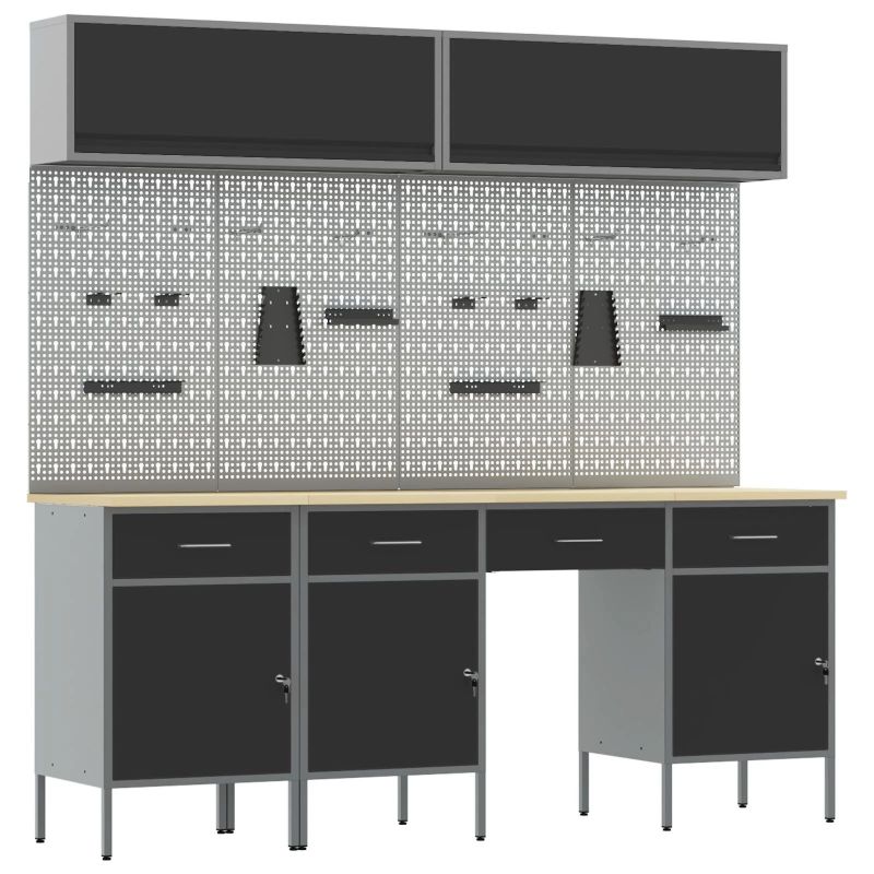 vidaXL Darba skapju komplekts ar atvilktni ar uzglabāšanu 10 pcs Melna