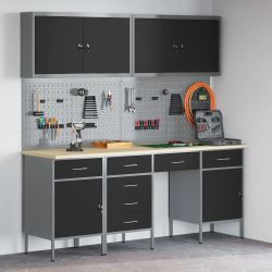 vidaXL Darbagalds ar atvilktni 10 pcs Melna 200 x 55 x 200 cm Tērauds