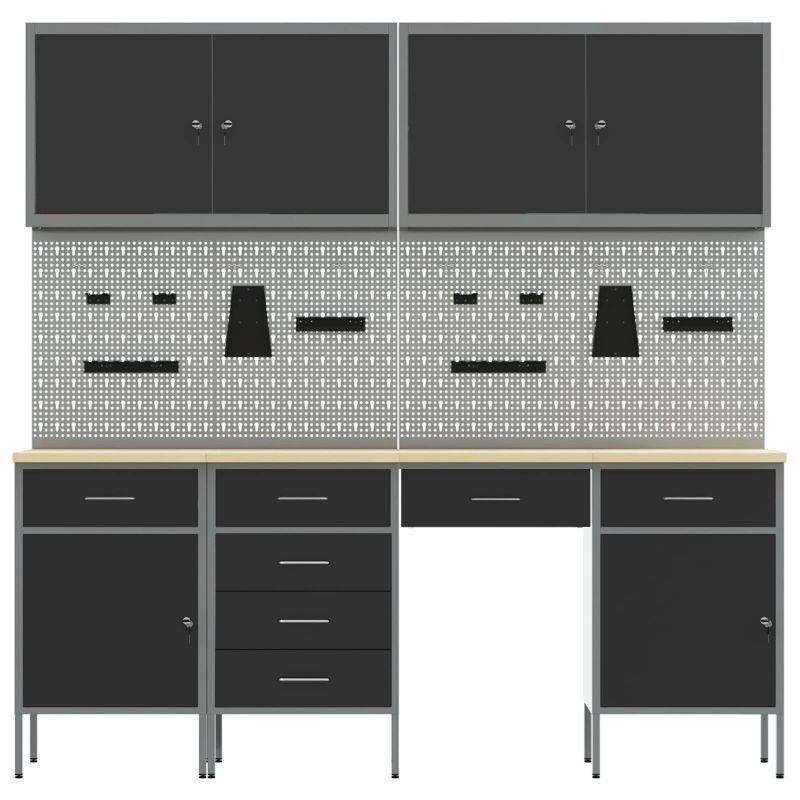 vidaXL Darbagalds ar atvilktni 10 pcs Melna 200 x 55 x 200 cm Tērauds