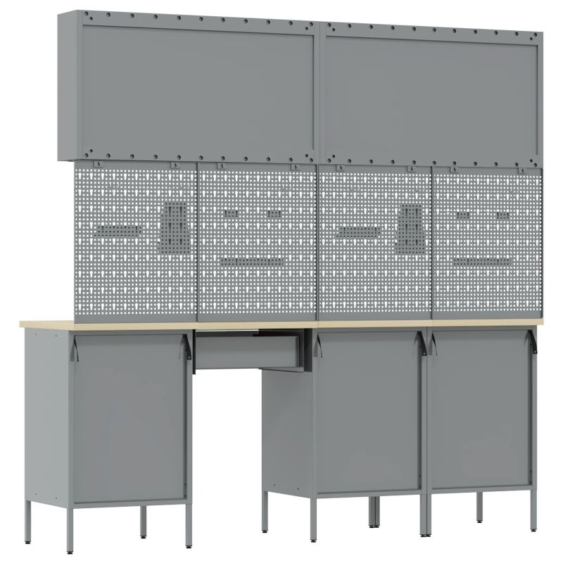 vidaXL Darbagalds ar atvilktni 10 pcs Melna 200 x 55 x 200 cm Tērauds