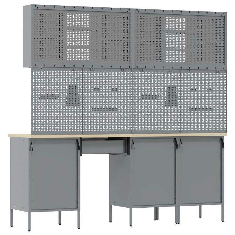 vidaXL Darbagalds ar atvilktni 10 pcs Melna 200 x 55 x 200 cm Tērauds