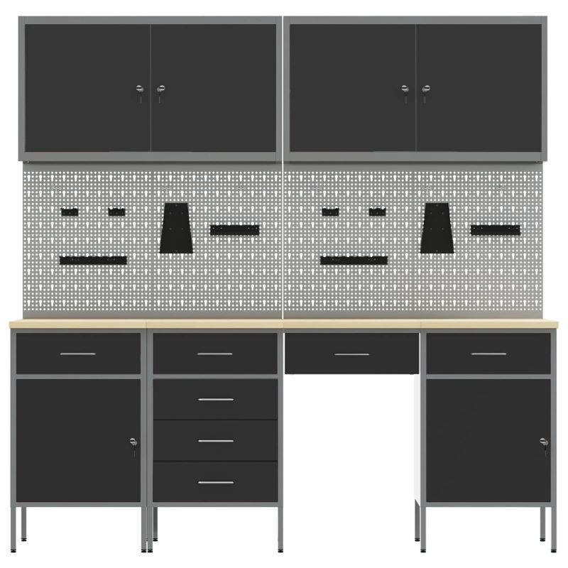 vidaXL Darbagalds ar atvilktni 10 pcs Melna 200 x 55 x 200 cm Tērauds