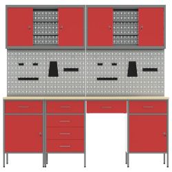 vidaXL Darbagalds ar slēdzeni 10 pcs Sarkana 200 x 55 x 200 cm Tērauds