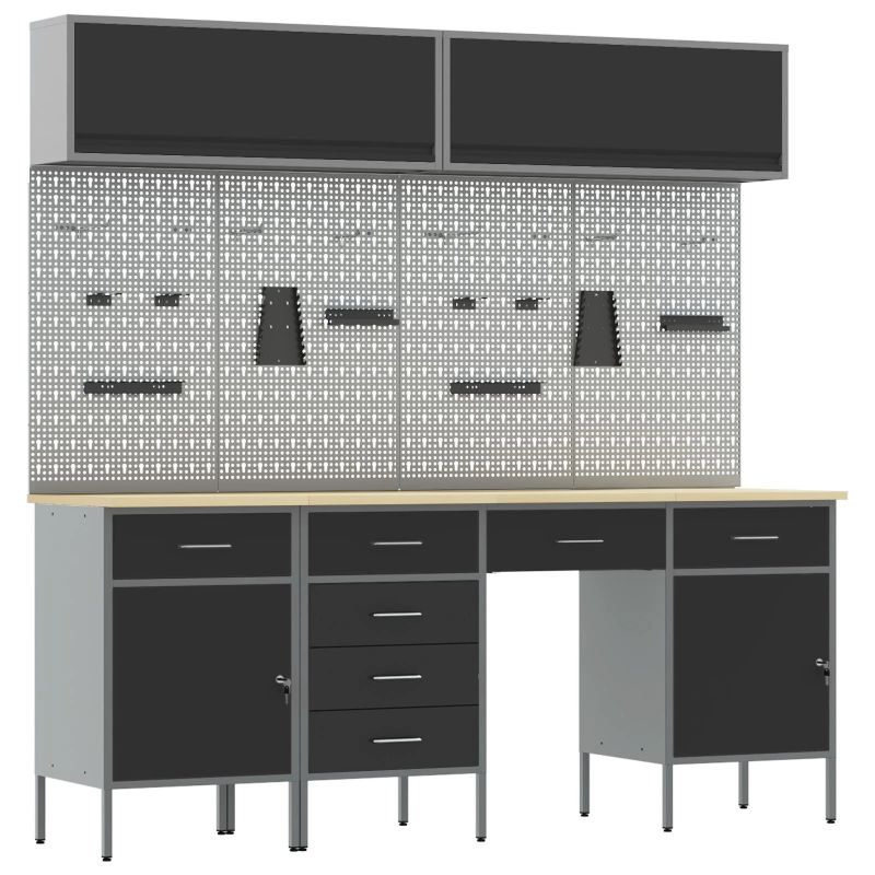 vidaXL Darba skapju komplekts ar atvilktni ar uzglabāšanu 10 pcs Melna