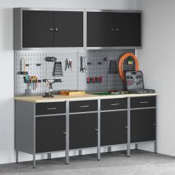 vidaXL Darba skapis ar atvilktni 10 pcs Melna 200 x 55 x 200 cm