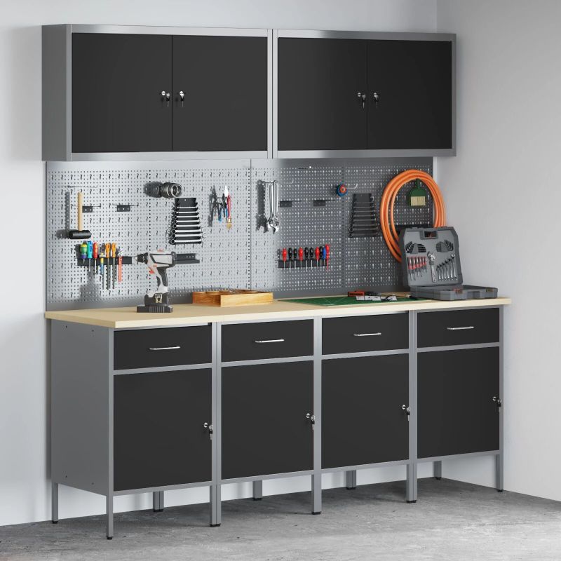 vidaXL Darba skapis ar atvilktni 10 pcs Melna 200 x 55 x 200 cm