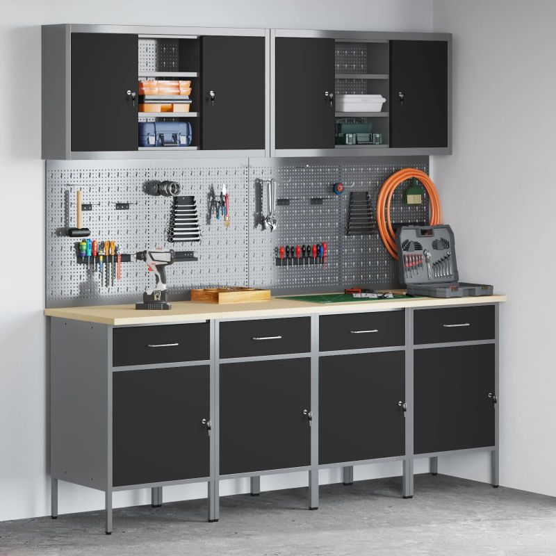 vidaXL Darba skapis ar atvilktni 10 pcs Melna 200 x 55 x 200 cm