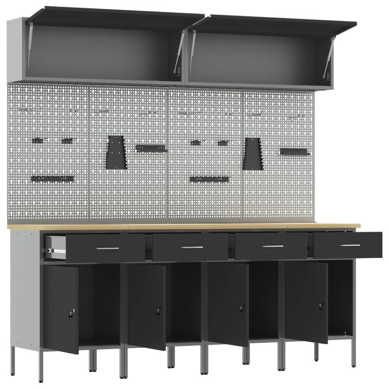 vidaXL Darba skapju komplekts ar uzglabāšanu 10 pcs Melna