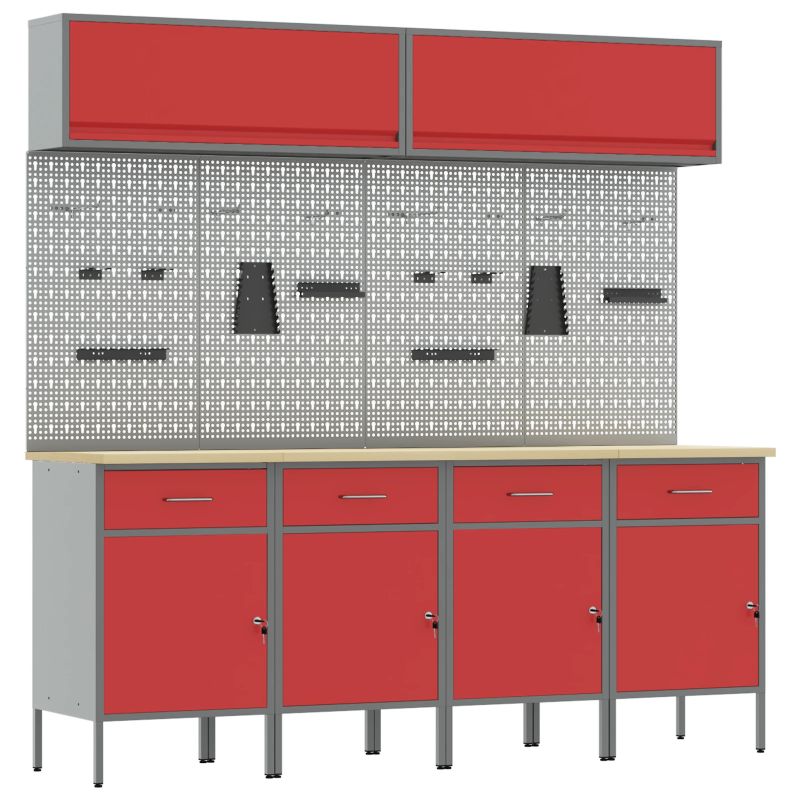 vidaXL Darba skapju komplekts ar uzglabāšanu 10 pcs Sarkana