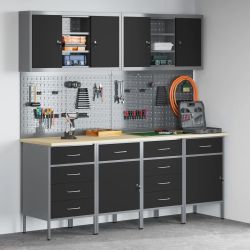 vidaXL Darba skapis ar atvilktni 10 pcs Melna 200 x 55 x 200 cm