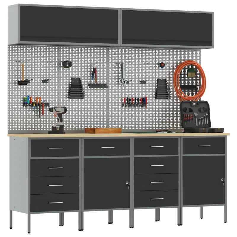 vidaXL Darba skapju komplekts ar uzglabāšanu 10 pcs Melna