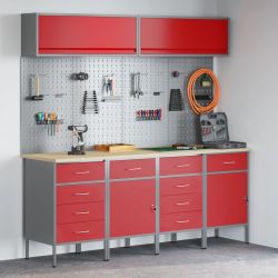 vidaXL Darba skapju komplekts ar uzglabāšanu 10 pcs Sarkana