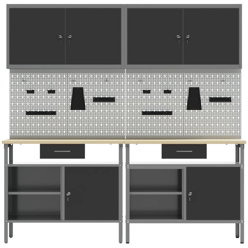 vidaXL Darbagalda komplekts ar atvilktni ar plauktu 8 pcs Melna