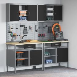 vidaXL Darbagalda komplekts 8 pcs Melna 200 x 55 x 200 cm Tērauds