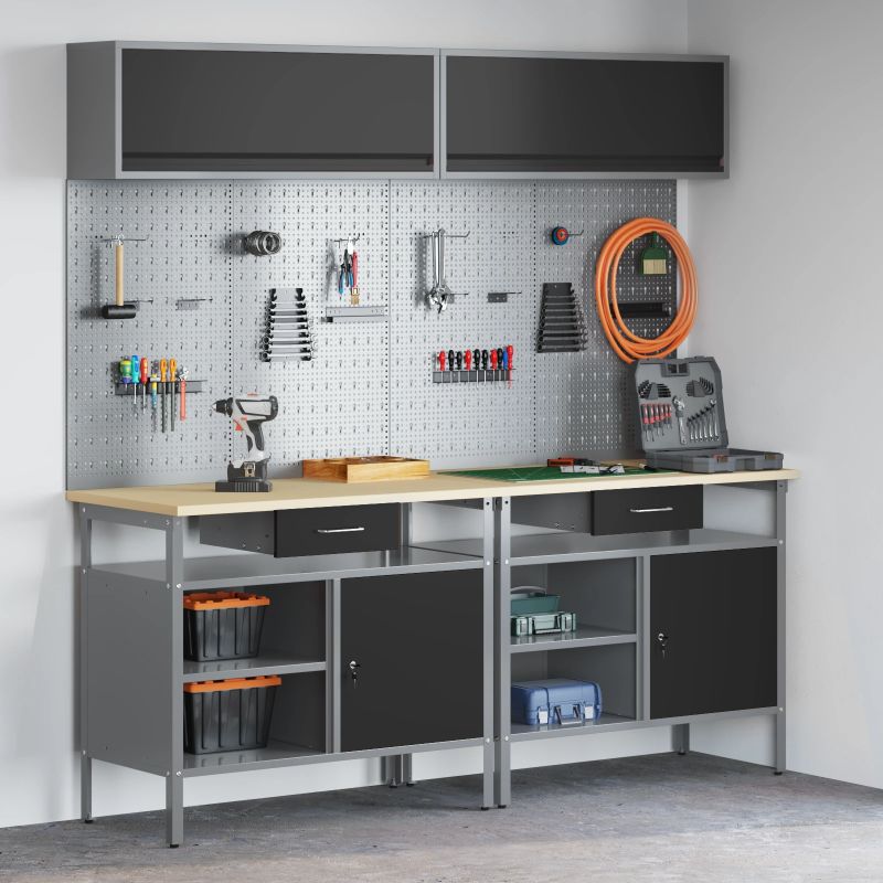 vidaXL Darbagalda komplekts ar atvilktni 8 pcs Melna Tērauds