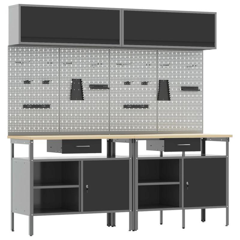 vidaXL Darbagalda komplekts ar atvilktni 8 pcs Melna Tērauds